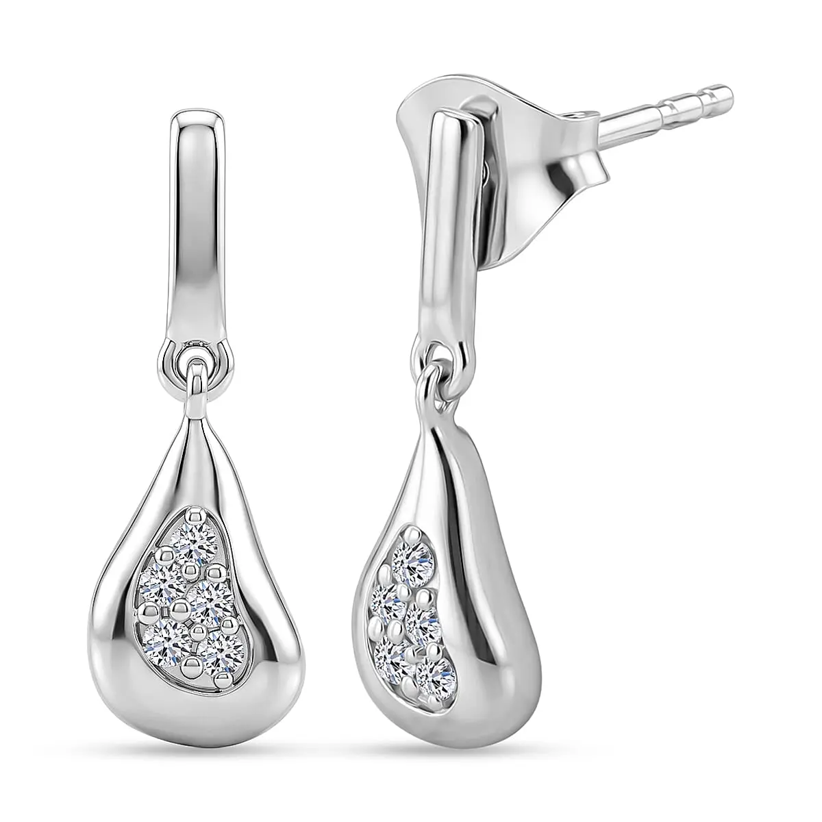 Luxuriant Lab Grown Diamond (G-H, SI) Dangling Earrings in Platinum Over Sterling Silver 0.10 ctw