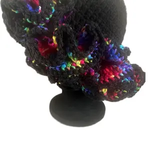 Black Peek a Boo Crochet Ruffle Hat
