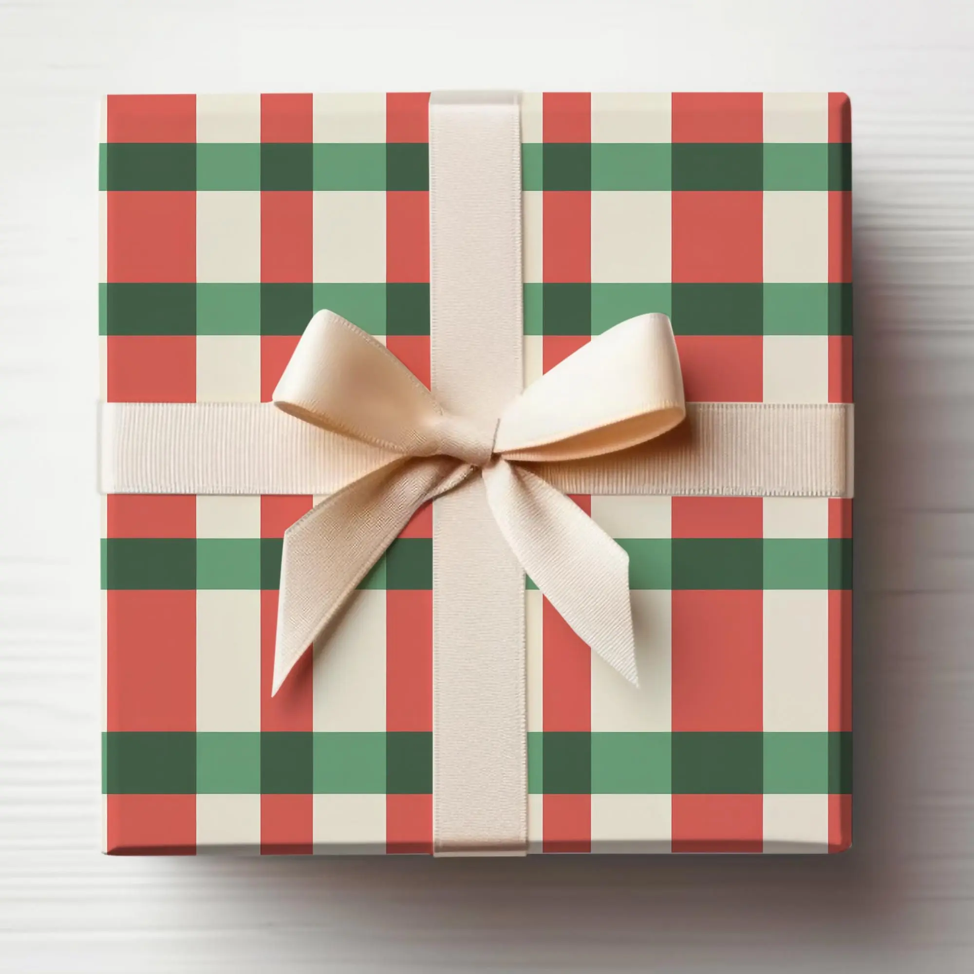 Red and Green Gingham Wrapping Paper Roll Christmas Plaid Wrapping Paper, Christmas Gingham Gift Wrap Roll Glossy Wrapping Paper