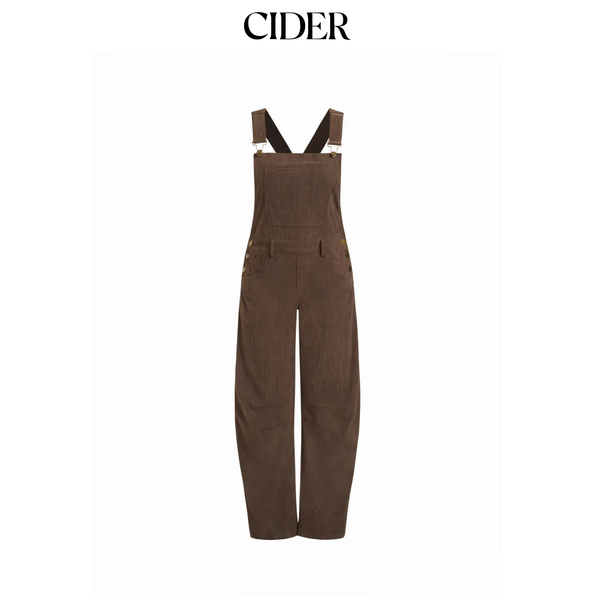 Cider Women's Corduroy Square Neck Metal Detail Barrel-Leg Jumpsuit, Casual Style, Size S, M