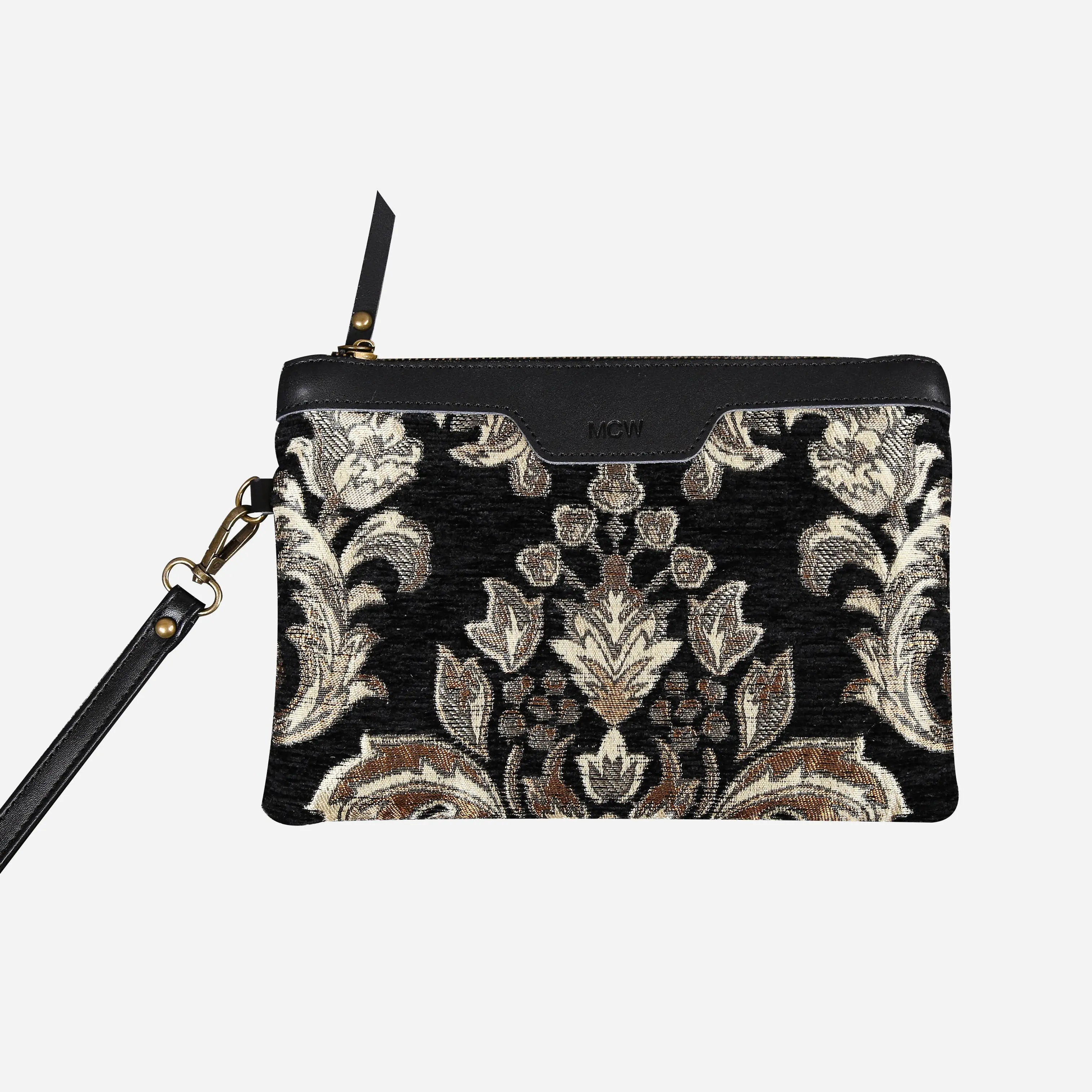 Victorian Blossom Black/Gold Wristlet Clutch