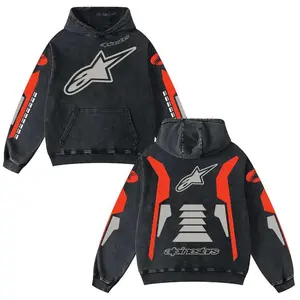 Retro Alpinestar Sport Racing Washed Hoodie MotoGP World Champion Enthusiast Apparel Streetwear Akrapovic Shoei Helmet Racing Team Super Motorsports Clothing Riders Motocross Off-Road Dirt Bike Fan Gear Cotton For Moto Fan