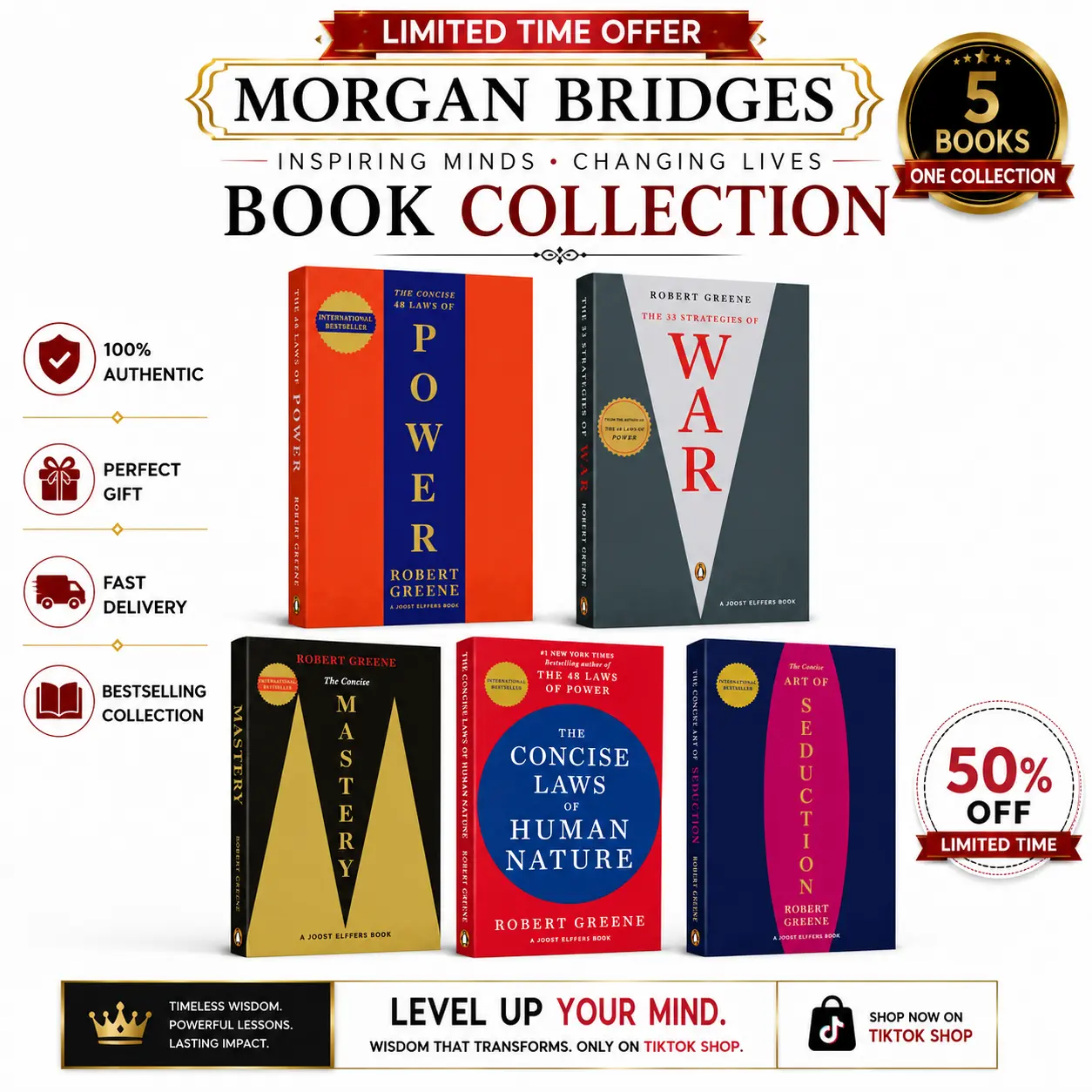 Robert Greene 5 Books Series, The Concise 48 Laws Of Power, The Concise Laws of Human Nature, The Concise Mastery, The Concise Art of Seduction, The 33 Strategies Of War, (Paperback Books)