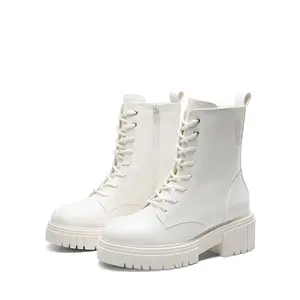 Women's Ankle Boots Biker Boots Round Toe Platform Bootie Spliced Design Zipper Closure Date Work Casual