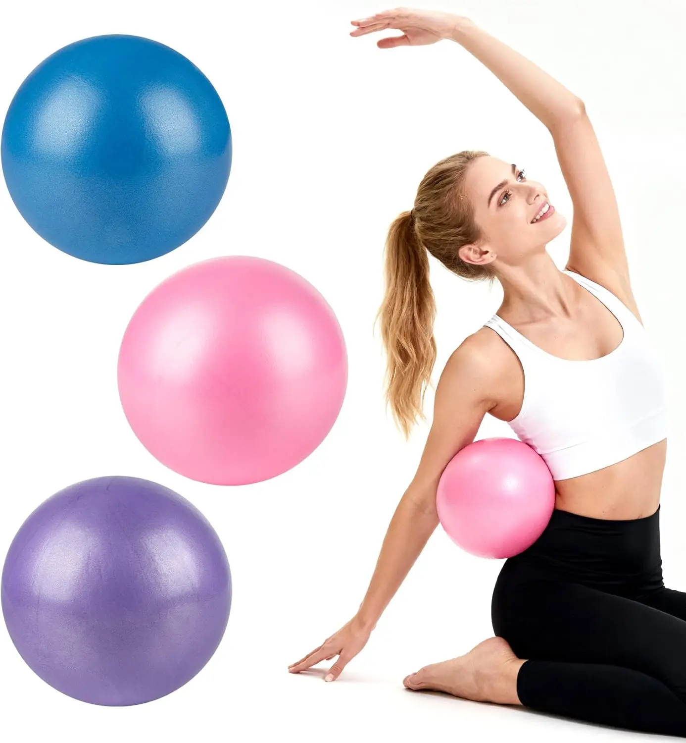 3 Pack 9 Inch Small Exercise Balls for Beginners, Soft PVC Anti-Burst Pilates Ball for Core Strength, Yoga & Gym Workouts, Home Workouts