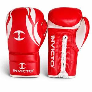 Invicto Sports Competition Boxing Gloves, Premium Genuine Leather Construction, Lace-Up Closure, Breathable Inner Lining, for Professional Training & Competition