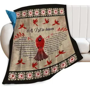 Flannel Blanket | "As I Sit In Heaven" Red Cardinal Soft Flannel Throw Blanket, Warm Cozy Memorial Heaven Decor Gifts For Women Men Kids Adults, Perfect For Couch Sofa Bed Bedroom Home Decor | Home & Gift