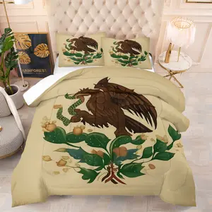 2/3 Pcs Mexican Coat of Arms Logo Comforter Set - Bold Ethnic Style, HD Totem Detail Restoration, Machine Washable & Easy Care,  Perfect for Culture Enthusiasts, Trendsetters, Dorm/Bedroom/Renters Use,No Pillow Core Bedding Sets