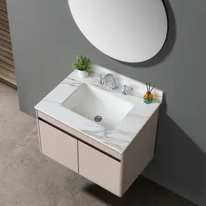 31 Inch Marble Vanity Top, Bathroom Vanity Top with Undermount Rectangular Middle Sink and 4" Height Backsplash, Pre-Drilled 8 Inch Faucet Hole Spread Vanity Top, Carrara white with veins    RR