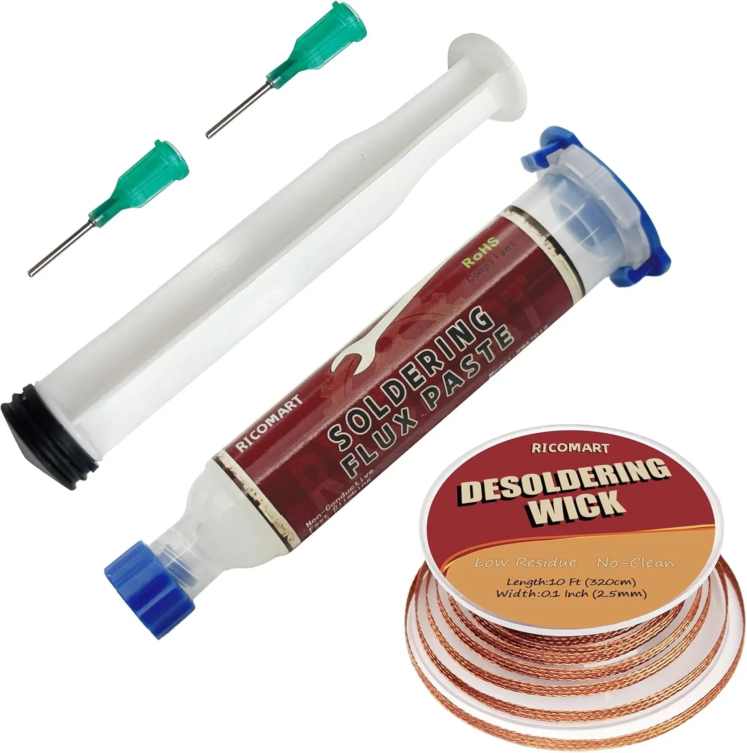 Desoldering Wick and No-Clean Soldering Flux Paste for Electronics, Solder Removal and Flux Kit