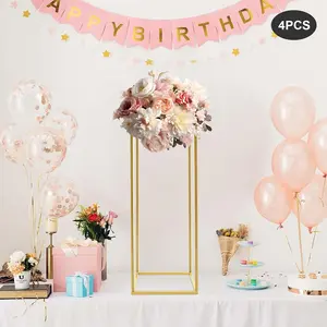 4Pcs Metal Flower Stand,Column Vases Wedding Centerpieces,Rectangular Geometric Flower Rack,Party Wedding Centerpiece Column Holder Rack Decor 9.44*9.44*23.62 in Ornaments Decoration Gold Decorative Props