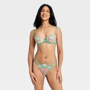 Women's Embroidery Lace Lingerie Bra & Panty Set - Auden Green XS