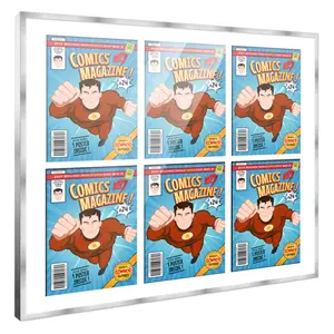 Comic Book Frame with Mat for 6 Silver Age Comics Published Between 1956 and 1970 - Silver Wood Comic Frame With White Mat for 7.125x10.5 Comics - 29x26 Frame Size