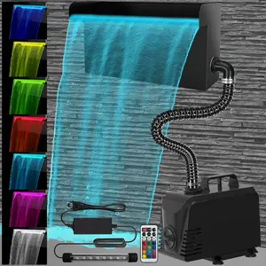 AquaMiracle All-in-1 Pond Waterfall Kit with LED Lights, Stainless Steel Spillway with Water Pump, Waterfall Fountain Outdoor for Water Garden, Backyard, Pool