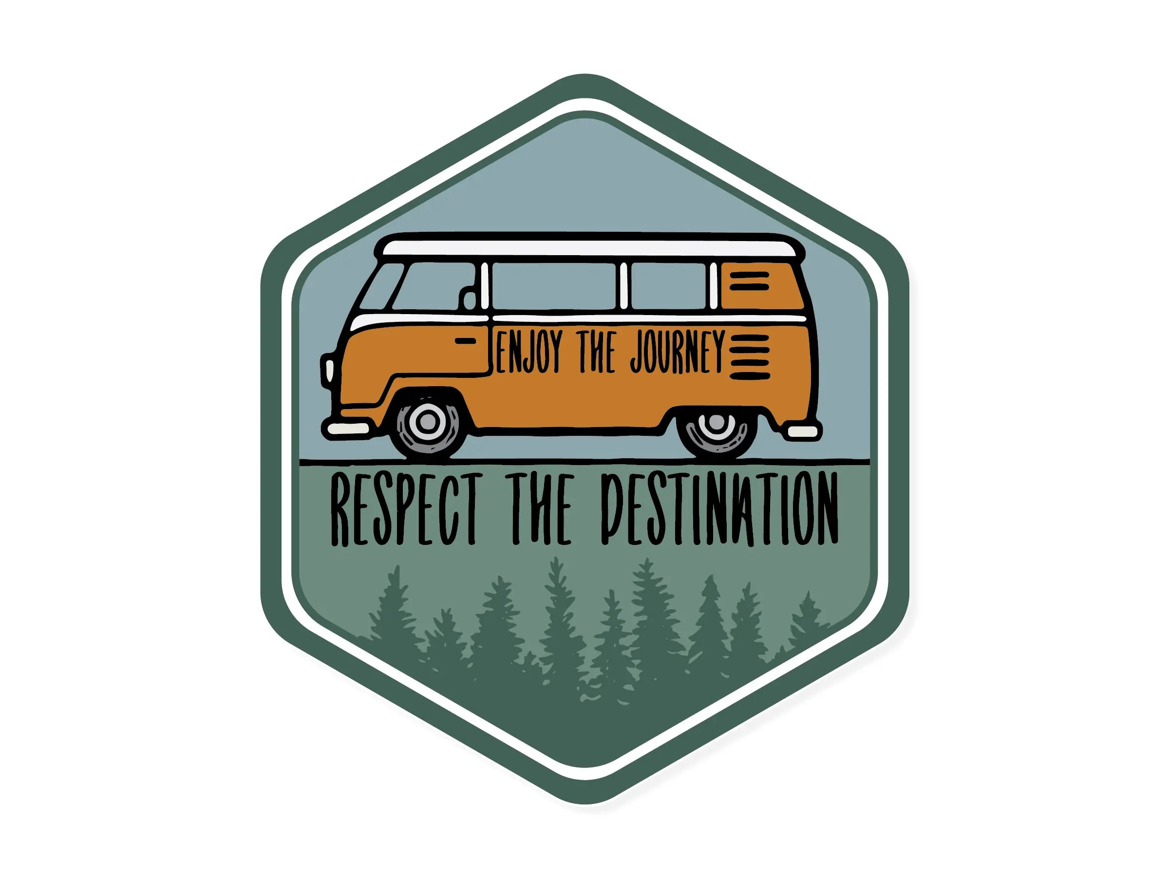 Bus Destination Sticker (Forest) - Durable Vinyl, Strong adhesive, Die-Cut, Weatherproof, Dishwasher safe, Stick to tumbler, bottle, car, laptop, etc
