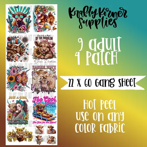 Highland DTF Transfer Gang Sheet, 22x60 Size 22 x 60in Rectangular Strip Craft Supplies, Office Stationery for Computers & Office Equipment, All Seasons Hot Peel, No Extra Steps, DIY Design Compatible with Any Color Fabric
