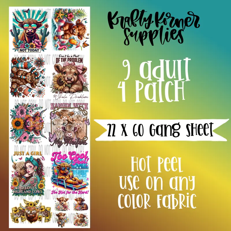Highland DTF Transfer Gang Sheet, 22x60 Size 22 x 60in Rectangular Strip Craft Supplies, Office Stationery for Computers & Office Equipment, All Seasons Hot Peel, No Extra Steps, DIY Design Compatible with Any Color Fabric