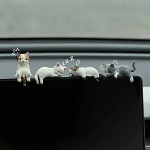 Set of 5 Cute Mini Cat Figurines – Adorable Lazy Cats for Desk, Car, Monitor, Shelf, or Office Decor | Tiny Sleeping Cats Perfect for Display, Gift, or Collectible | Kawaii Cat Desk Accessories for Home or Work