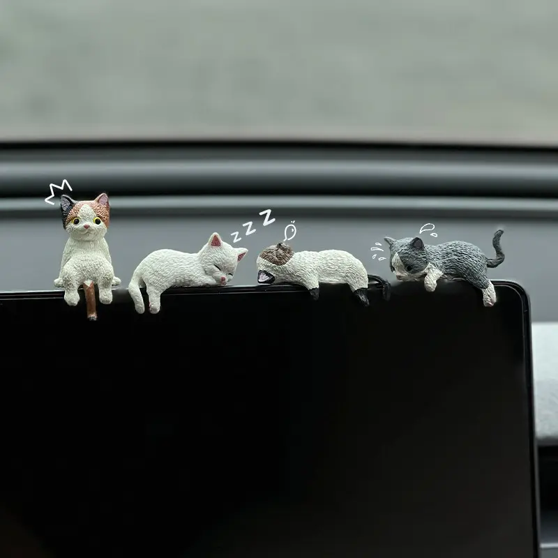 Set of 5 Cute Mini Cat Figurines – Adorable Lazy Cats for Desk, Car, Monitor, Shelf, or Office Decor | Tiny Sleeping Cats Perfect for Display, Gift, or Collectible | Kawaii Cat Desk Accessories for Home or Work