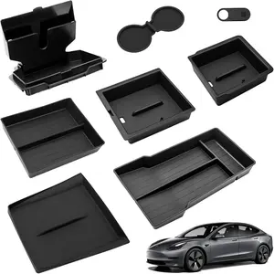 8PCS Center Console Organizer Tray for 2024 2025 Tesla Model 3 Accessories, Armrest Hidden Storage Box Cup Holder Charger Pad for Tesla Model 3 Highland