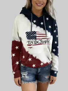 Women's Flag Pattern Long Sleeve Round Neck Sweater Casual Loose Pullover Sweater