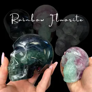 Rainbow Fluorite Skull - 3.5" Natural Fluorite Skull - Fluorite Realistic Skull Carving