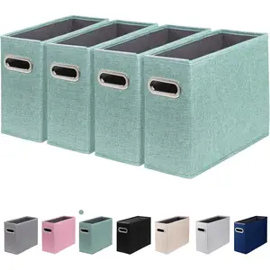 4 Packs Letter Size File Organizer, File Folders Organizer, Fabric Storage Box, Collapsible Paper Organizer with Metal Handle, Smooth PVC Rails, Only Box (Green)