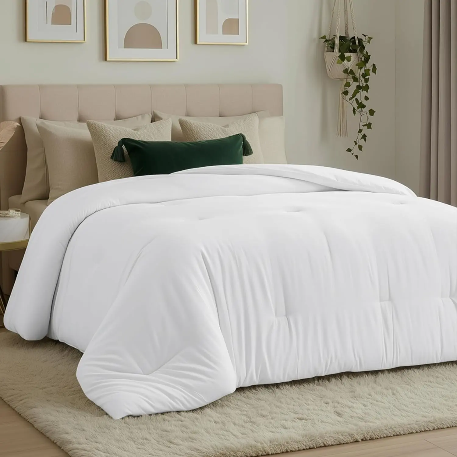Comforters  Size,  Season Duvet Insert, Down Alternative  Comforter with Corner Tabs, Machine Washable Bed Comforter 88 x 88 Inches (White)