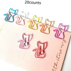 Random Color Cat Design Paper Clip (20pcs), Durable Metallic Office Supplies for Fun Organization, Cute Office Accessories, Office Stationery