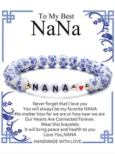 1 pc NANA Blue and White Porcelain Bracelet, Bue and White Porcelain Creative Stretchable Fit Women's Bracelet, Birthday Gift Mother's Day Gift