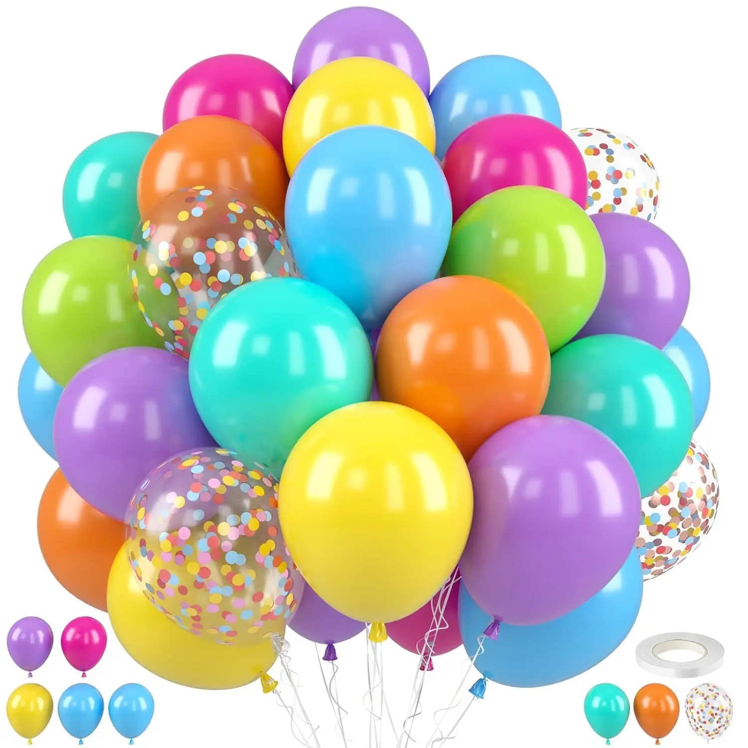 50PCS Rainbow Confetti Balloons 12 Inch Multicolor Party Decor Birthday Baby Shower Summer