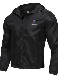 Men’s Mustang Jacket, Hooded Raincoat with Classic Pony Logo, Slim-Fitting Casual Wear, Trendy Street Fashion for All Seasons