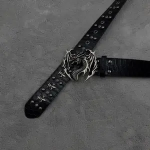 【On Sale】Dragon Design Buckle Y2k Belt Waist, Punk Fashion Belt for Party, Daily Clothing Decor, Black Studded Belt Y2K, Trendy Exquisite Belt for Men's Wear Gift | Unique Texture Design