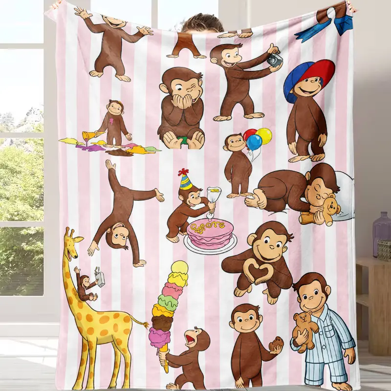 Curious George Little Monkey Fleece Blanket Ultra Soft Cozy Warm Throw Blanket for Bed Bedroom Outdoor Travel Quilt Kids Room Decor Birthday Christmas Gift for Cartoon Fans