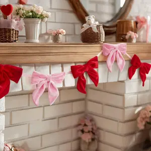 Valentine's Day Decorations, & Velvet Bow Wreath, Home Party Office Decoration, Party Decoration Supplies, Perfect for Trees Doors Tables Walls Sills Fireplaces