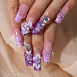 Lovful NEW DROP Collection Handmade Acrylic Press On Nails 10PCS Reusable Salon Quality 3D Flower Rhinestones for Flawless Long Lasting Look Manicure #DealsForYouDays