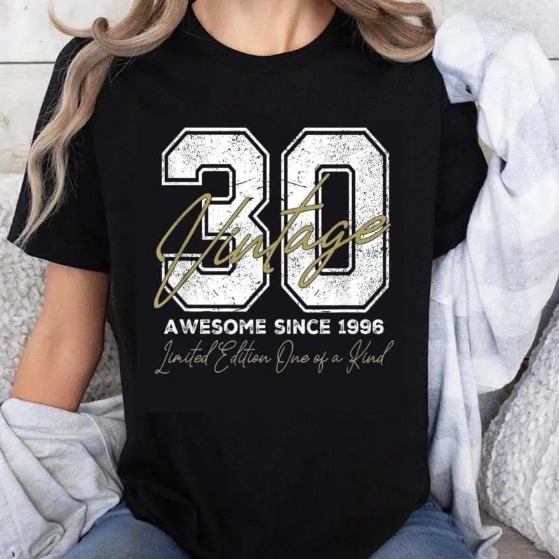 Women's 1996 Vintage 100% Cotton Crew Neck Tropical Print Garment, Casual Short Sleeve T-Shirt for 30th Birthday, Beach Vacation