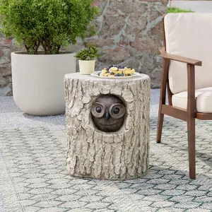 Concrete Side Table, Outdoor Side Table for Patio, 14" Owl Accent Table Patio Side Table End Table, Ceramic Side Table Garden Stool Log Table