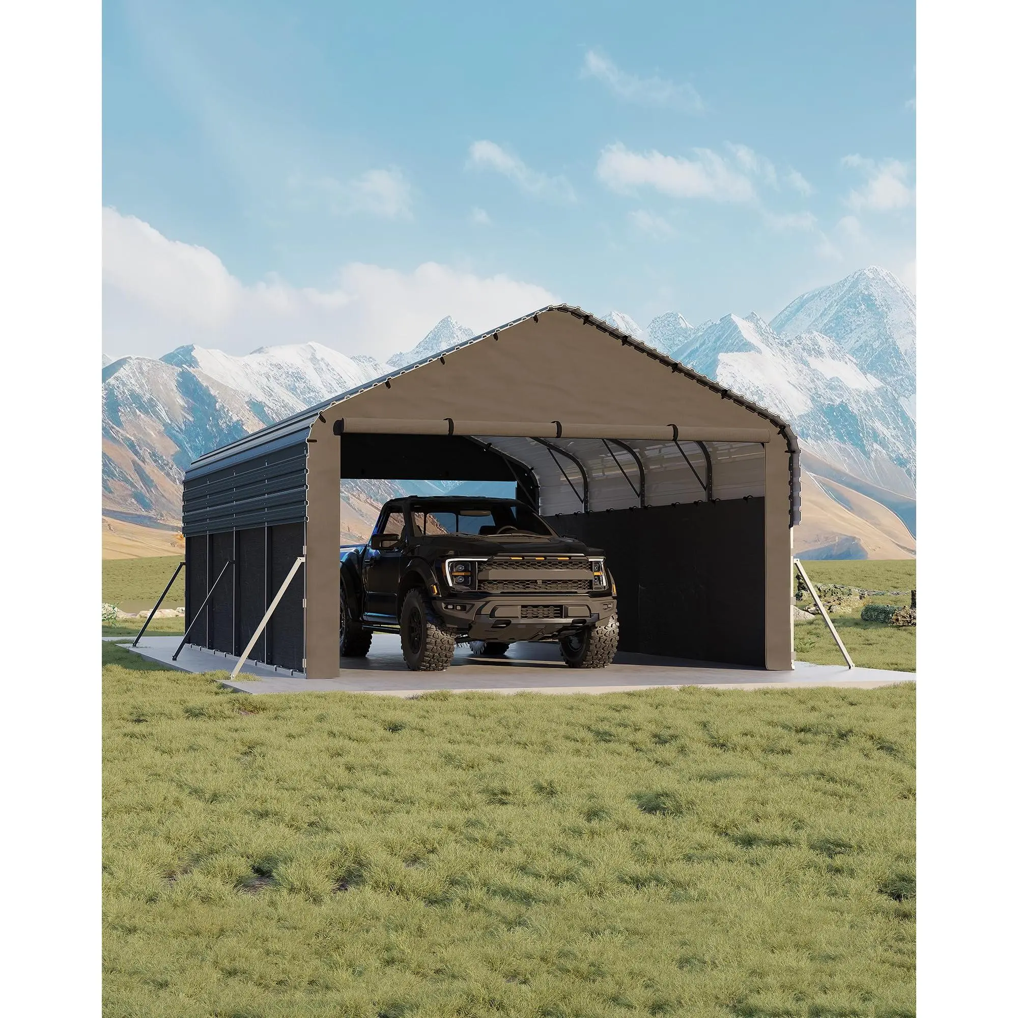 Gaomon Heavy Duty 12x20 ft Enclosed Galvanized Steel Carport - Waterproof Tarp, Gable End Doors, All-Weather Shield - Windproof, Snow-Resistant Outdoor Storage for Pickup Trucks - Tarp Car Covers & Shelters