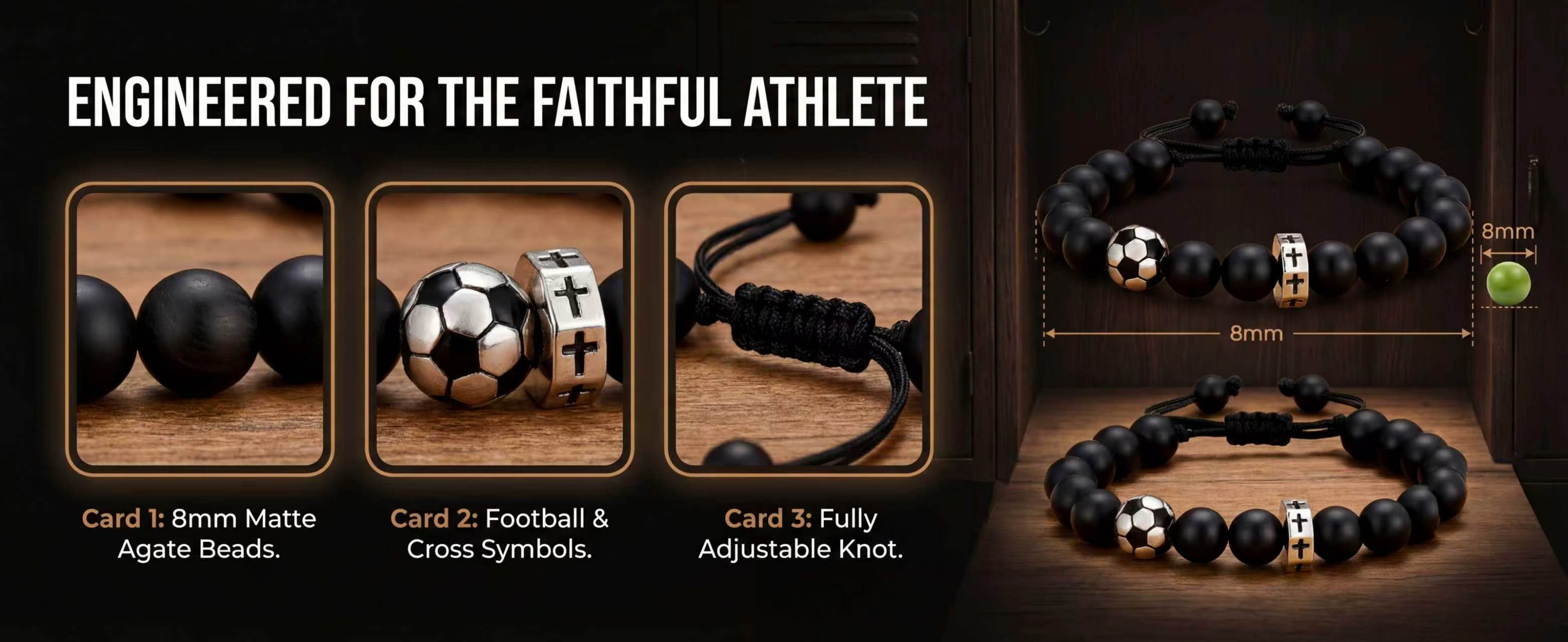 Valentines Day Gifts for Him- Soccer Bracelet for Boys Cross Beaded Adjustable Bracelet Gifts for Son Grandson Players Team Fan Friends, Birthday Gifts for Men Boys