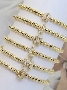 Exquisite Initial Letter Bracelet Bubble Beaded Design 26 Letters Adjustable Bracelet for Women & Men, Fashion Jewelry for Party, Daily Clothing Decor, Trendy Jewelry for Anniversary Valentine's Day Gift