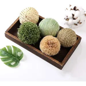 6pcs 3.5inch Woven Wicker Rattan Balls Decorative Twig Green Orbs Vase Bowl Filler for Tabletop Decor