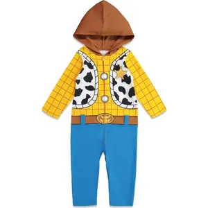 Disney Toy Story Woody Baby Halloween Costume Hooded Zip Front One Piece Outfit Blue Yellow Newborn to Infant