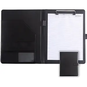 Faux Leather Portfolio with Clipboard – A4/Letter Size Legal Pad Holder, Resume Organizer and Writing Folder, Professional Business Conference Office Padfolio(Black)