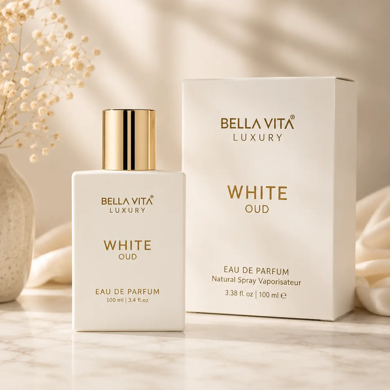BellaVita Luxury White Oud Eau De Parfum 100ml Long Lasting Unisex Oud Woody Premium Fragrance