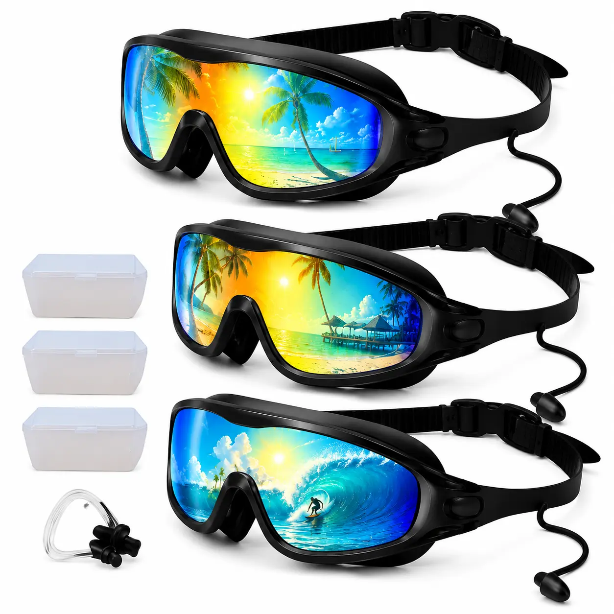 Adult Swimming Goggle & 3 Pack Set
