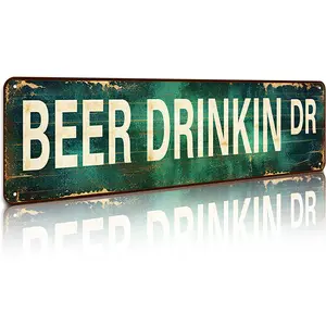 Vintage BEER DRINKIN DR Street Sign 16x4 Inch Aluminum Metal Sign - Retro Beer Lover Wall Decor for Man Cave, Garage, Bar, Pub, Patio - Rustic Tin Sign Gift for Beer Enthusiasts, Home Bar Owners