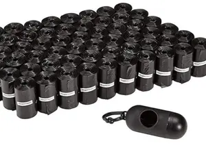 Dog Poop Leak Proof Bags with Dispenser and Leash Clip, Unscented, 300 Count, 20 Pack of 15, Black, 13 x 9 Inch Reusable Waterproof