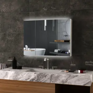 Bathroom Mirror Cabinet, 35.5x25.5 Inch White Double Door Lighted Wall-Mounted Unit with USB Charging, Touch Control, Adjustable Shelf, Soft Hinge & Toilet Sink Storage