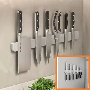 1pc304Stainless Steel Non-sliding Refrigerator Quality Magnetic Knife Holder-professional Double-sided Blade With Strong Magnetic Refrigerator Knife Holder/arbor Kitchen Storage Heavy Duty 11.8Inch